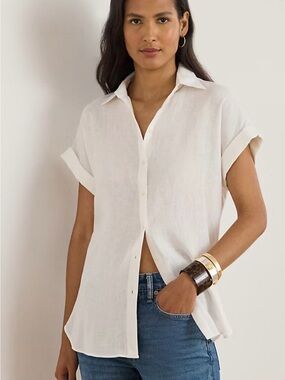 Ralph Lauren Relaxed Fit Linen Shirt - White Medium